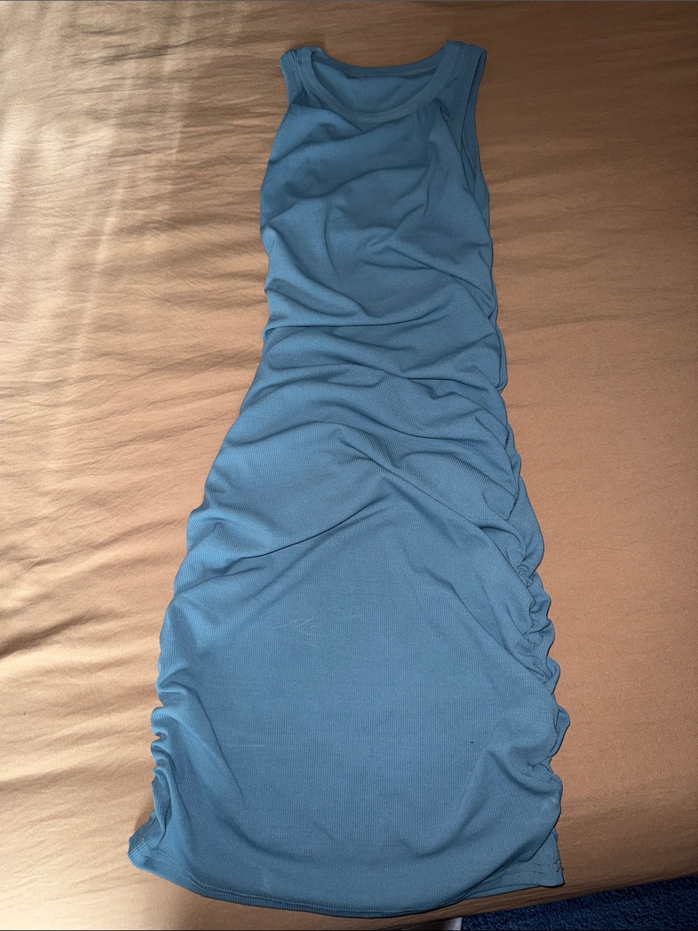 Sleeveless Ruched Bodycon Dress in Dusty Blue